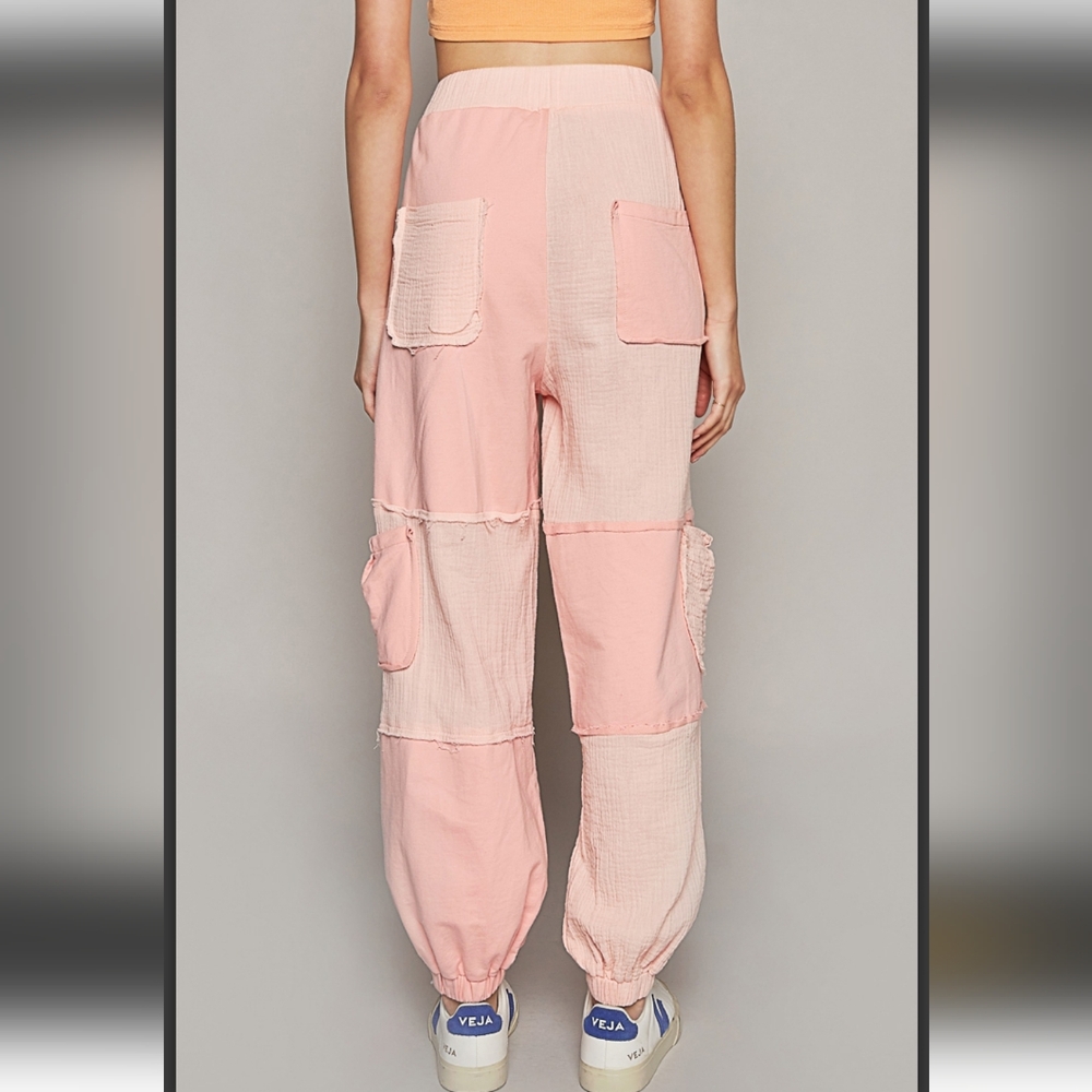 NEW 🌸 POL Pink Colorblock Fench Terry And Guaze Joggers - Picture 3 of 4